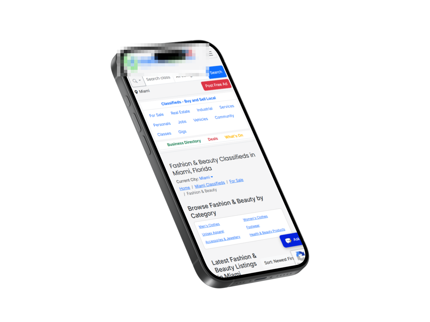 Marketplace category page on mobile